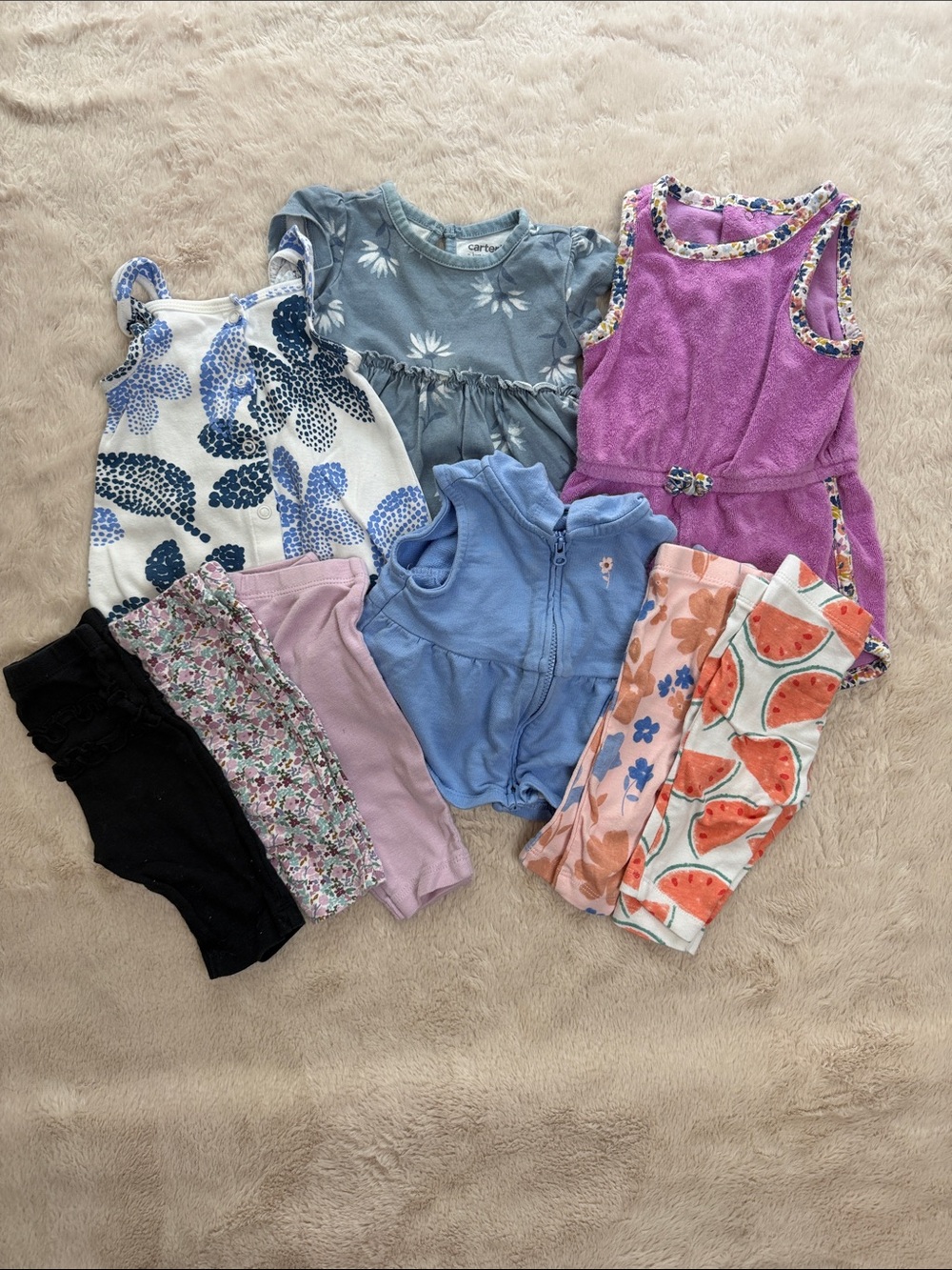Carter’s 9 Piece Bundle Baby Girl 3 Months Outfits and Pants